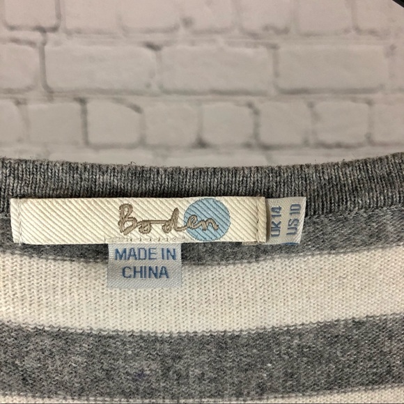 Boden gray and white cotton/cashmere blend dress with stripes/geometric shapes - Picture 9 of 14